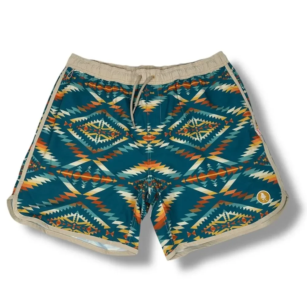 Men's Teal Aztec Print Swim Board Shorts - Unbranded